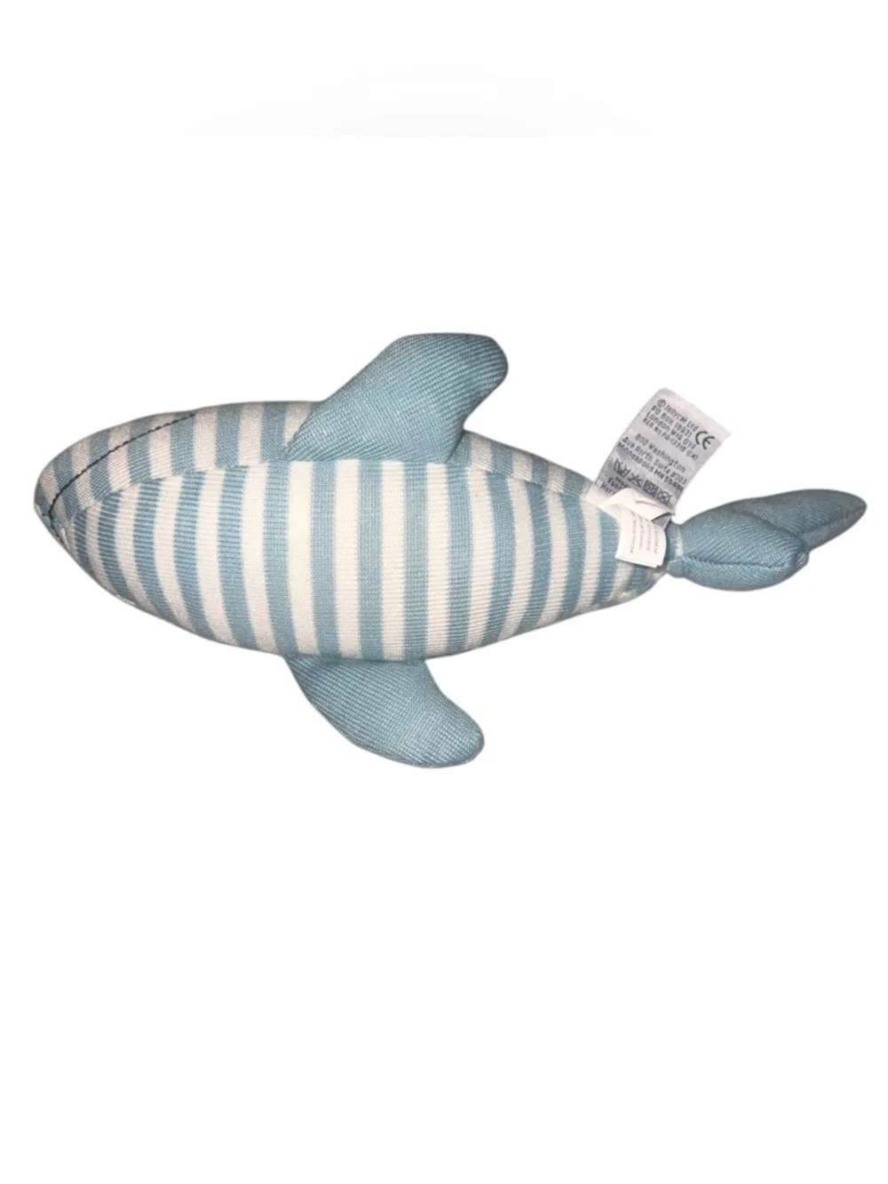 EUC Little Jellycat Sidney Blue White Striped Shark 🐋🐋 Rattle Plush Nursery Baby
